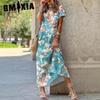 Summer Women's Long O-Neck Short Sleeve Botanical Floral Print Dresses