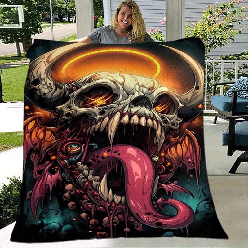 1pc Monster Printing Lightweight Flannel Blanket, Comfortable and Warm Blanket, for Camping Sofa Bed and Couch Office, Gift