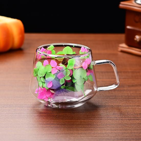 Кружки для кофе с двойными стенками из высокоборосиликатного стекла с красочным лепестковым дизайном