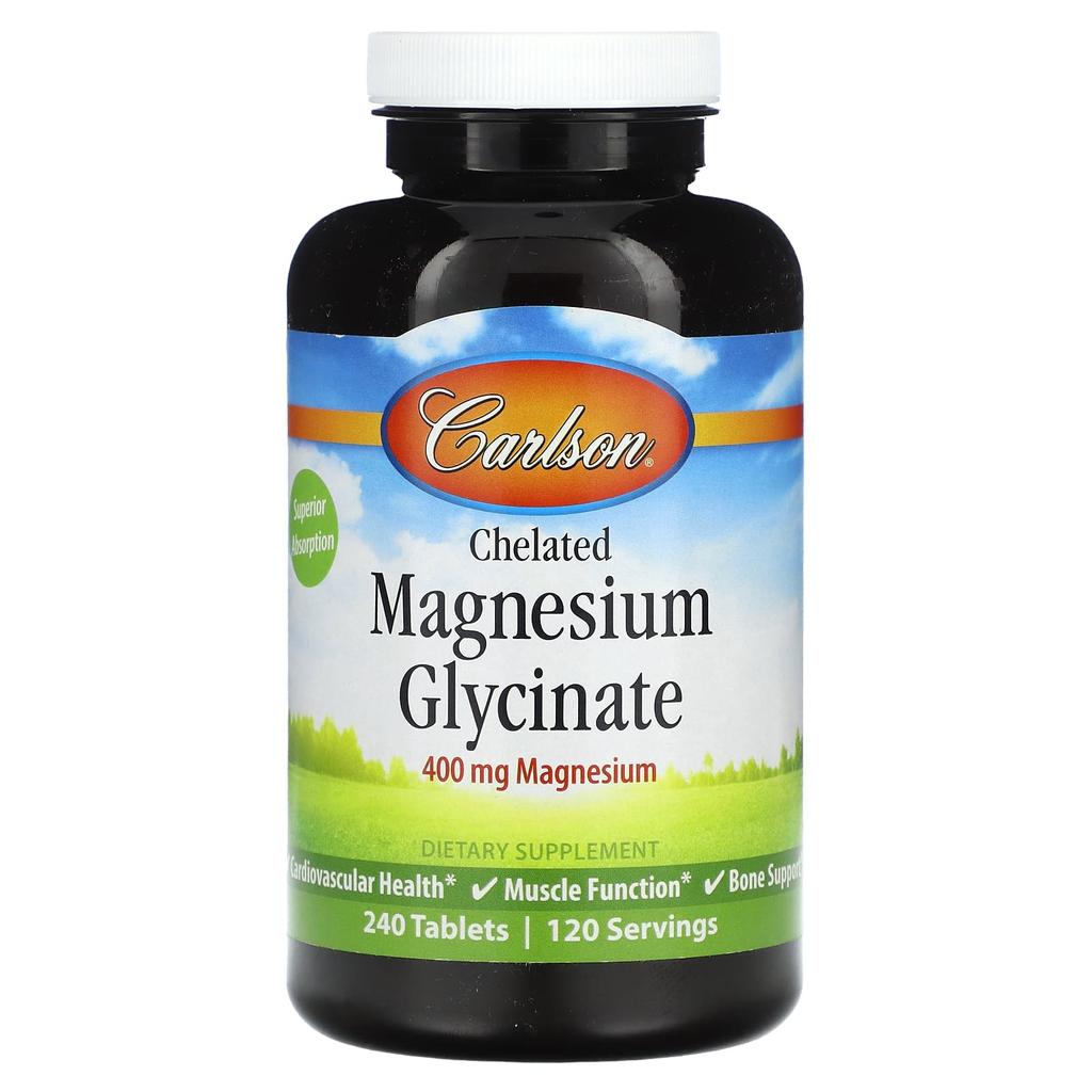Carlson Chelated Magnesium Glycinate, 400 Mg, 240 Tablets (200 Mg Per Tablet)