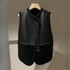 Осень-зима мода черный двухсторонний жилет женский винтажный карманный овечий пиджак кожаная майка куртка универсальная