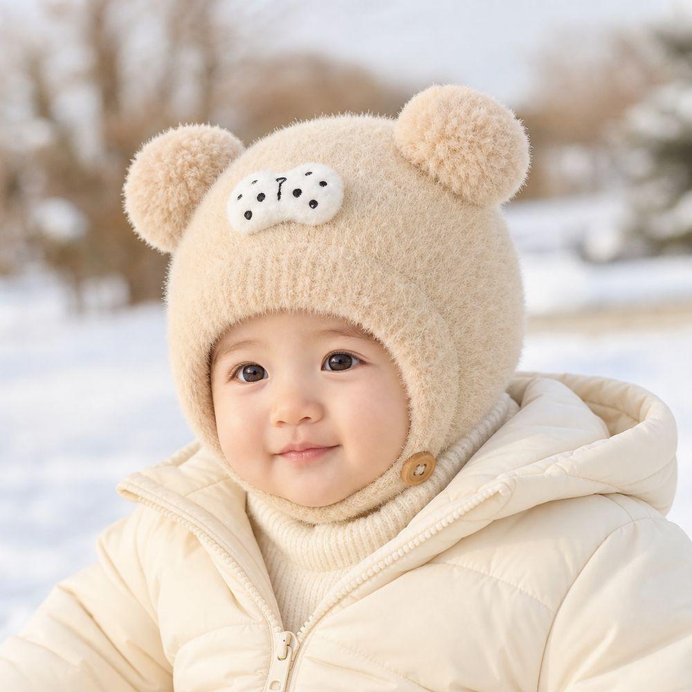 Double Pom Pom Kids Knit Hat Ear Protection Pom Pom Hat Cartoon Baby Winter Hat for Babies