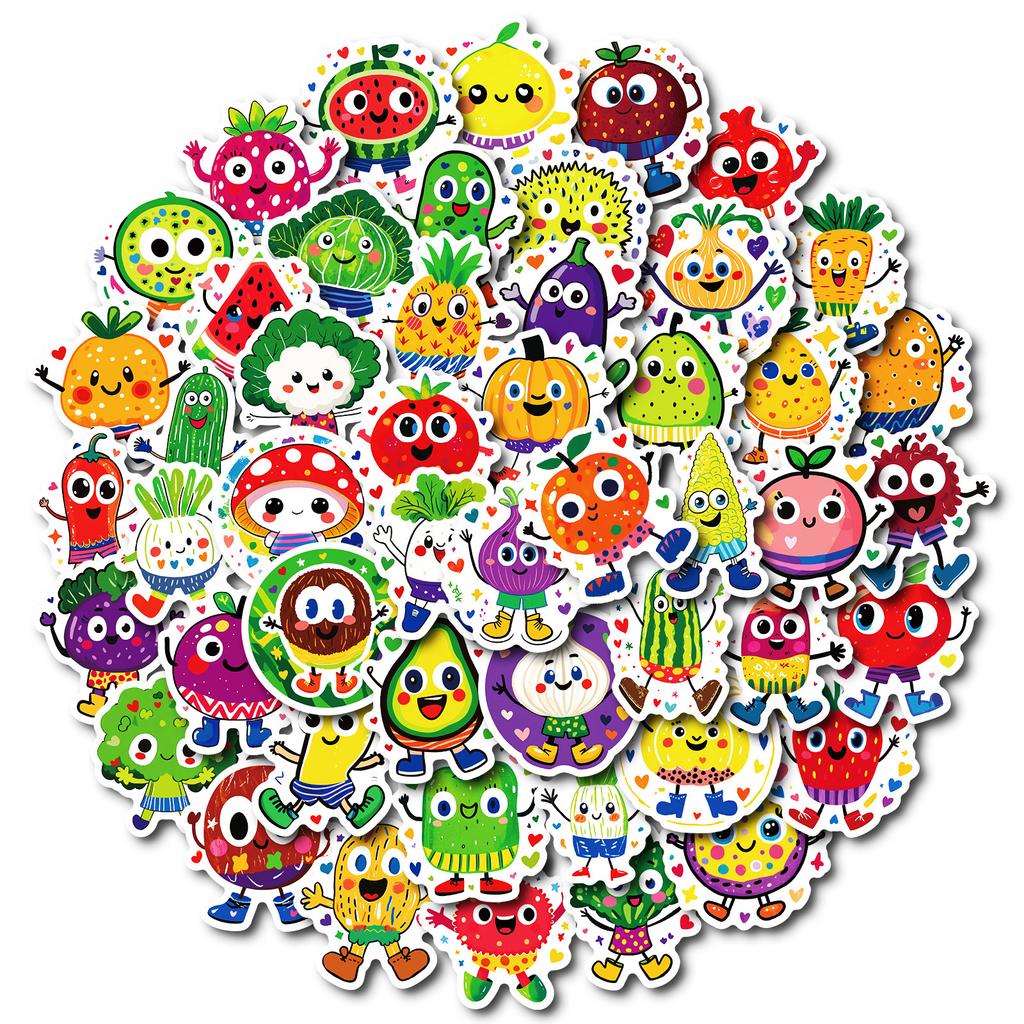 50 Cartoon Cute Fruit And Vegetable People Graffiti Stickers Personalized Creative Tablet Decorative Stickers