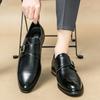 Fashion New Black Loafers for Men Brown  Buckle Strap Solid  Round Toe Pu Leather  Men Shoes  Size 38-46 Men Dress Shoes