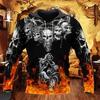 Autumn Vintage Hoodie Men Skull Flaming Graphic 3D Print Hip Hop Style Casual Men's Long Sleeve Oversize Comfortable Clothing