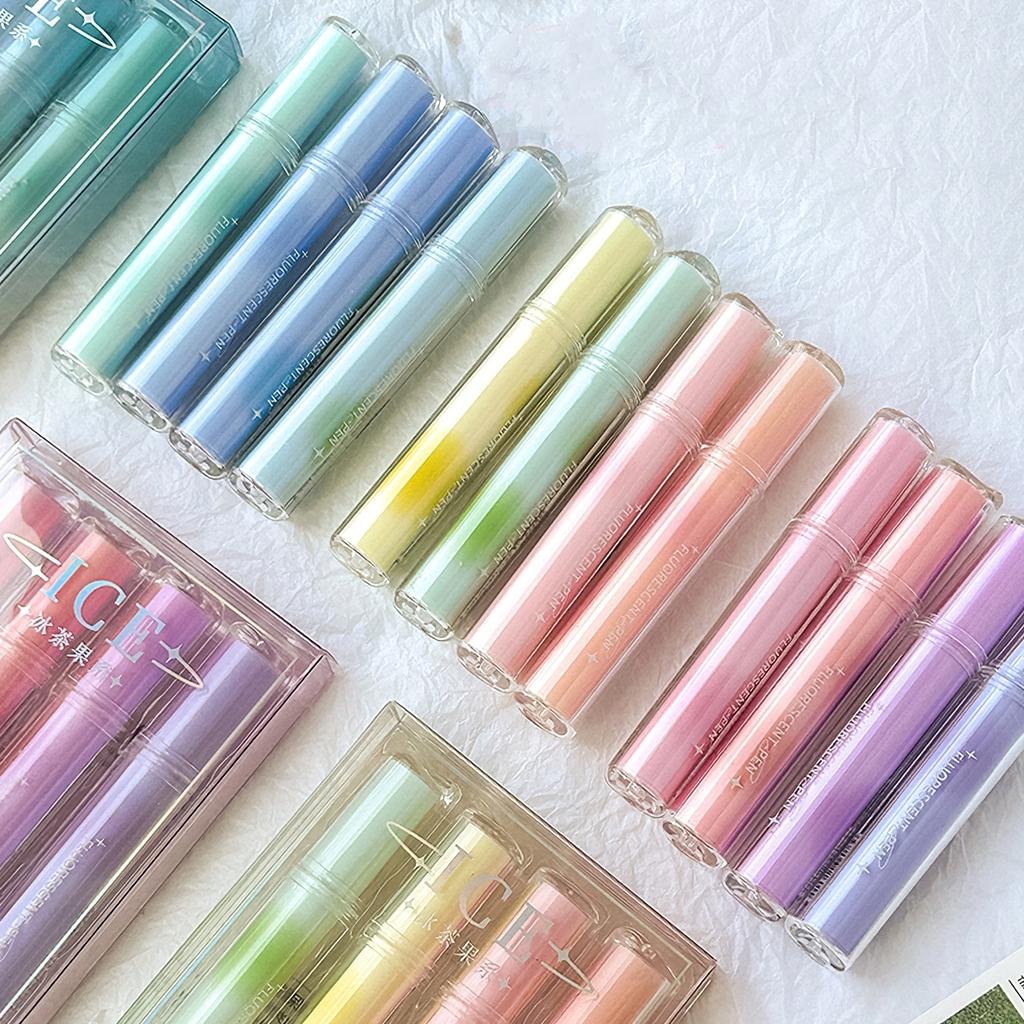 Набор из 4 шт. Маркеры-хайлайтеры для губ Ice Lipstick с скошенным кончиком, флуоресцентные цвета, лайнеры для рисования и раскрашивания A7626