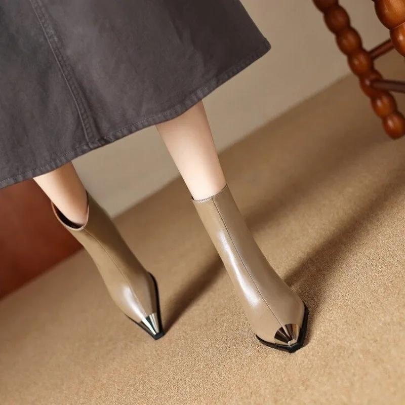 Sexy Pointed Toe Ankle Women Boots Brand Luxury High Heels Shoes 2025 New Winter Leather Goth Gladiator Pumps Chelsea Botines