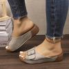 Women Summer Spring Fall Casual Simple Large Buckle Upper Soft Slides Women Grain Comfortable Flat Heel Slip-on Beach Slippers