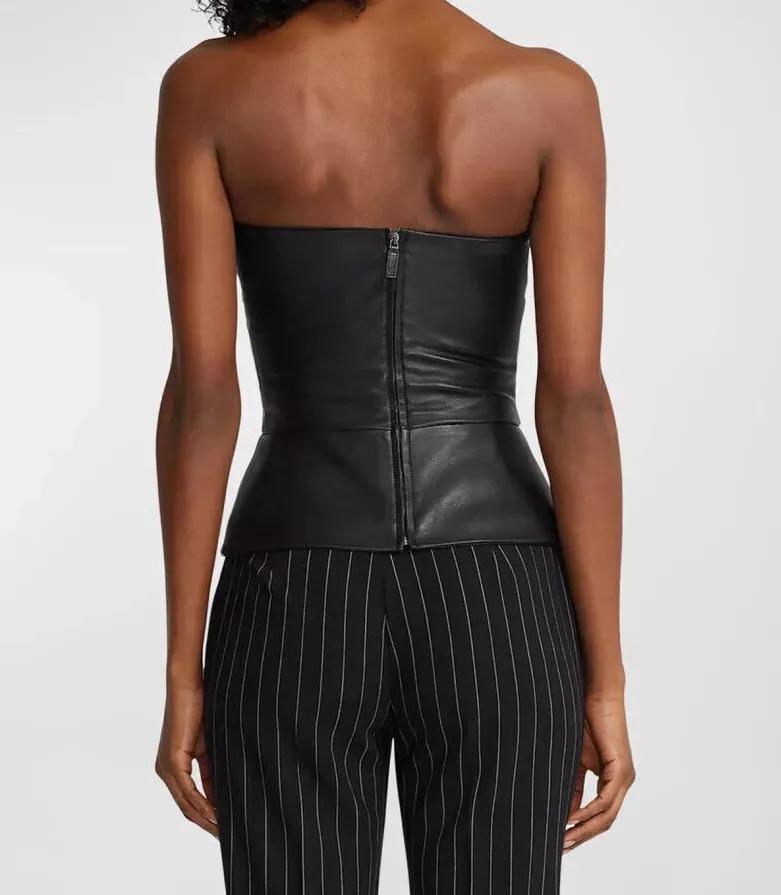 Формальный кожаный топ из натуральной черной кожи ручной работы из овчины для повседневных вечеринок стильных женщин