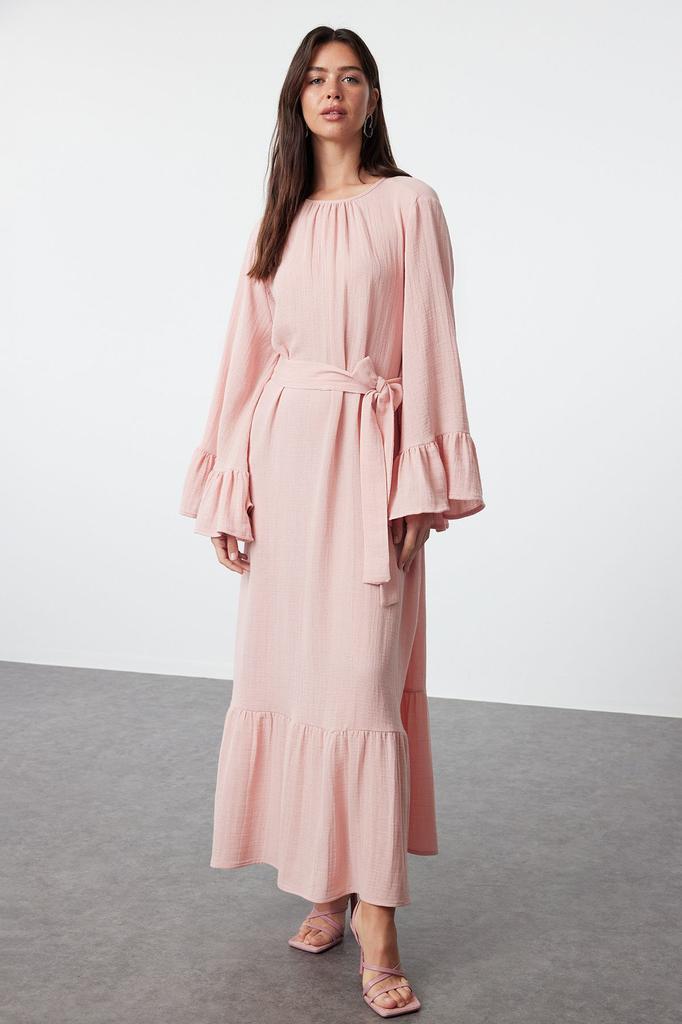 Women's Style Hijab Dress Mint Skirt Ruffled Seersucker Dress