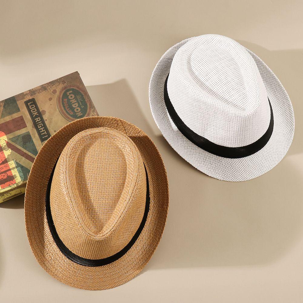 Summer Wide Brim Gangster Cap Jazz Dress Hat Straw Panama Cap Cowboy Fedora Hat Sun Hat