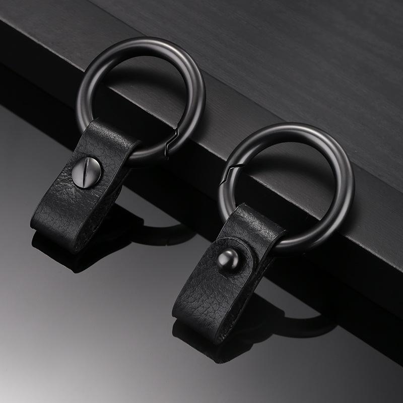 Men's Metal & Leather Car Keychain with Round Buckle