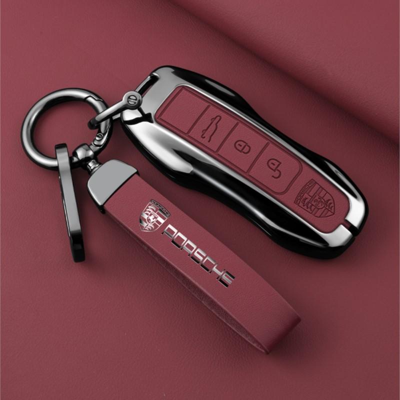 Leather Car Key Case Cover Shell Keychain Fob For Porsche Panamera Spyder Carrera Macan Cayman Cayenne 911 970 981 991 Accessory