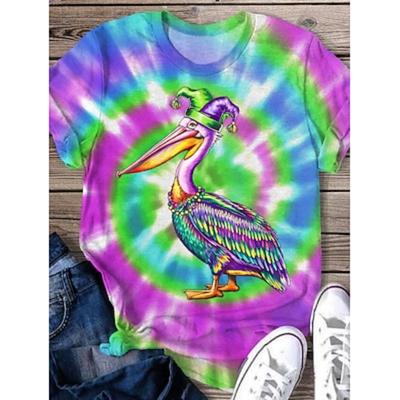 Женская футболка с принтом тай-дай, повседневная, с коротким рукавом, круглым вырезом, обычные топы, повседневный принт, розовый, красный, синий, фиолетовый, радуга, лето