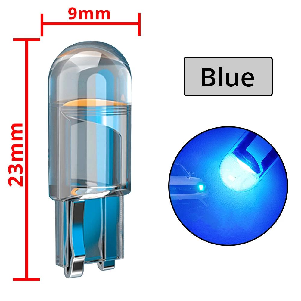 10 шт. Автомобильный светодиодный фонарь T10 W5W Canbus Glass COB 6000k для чтения, габаритный фонарь, клиновой номерной знак, лампочка 168 194 192 DC 12V, белый