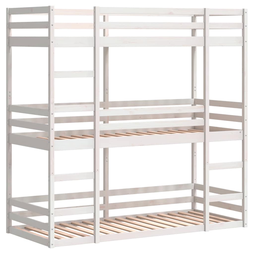 Triple Bunk Bed White 90x190 cm Solid Pine Wood
