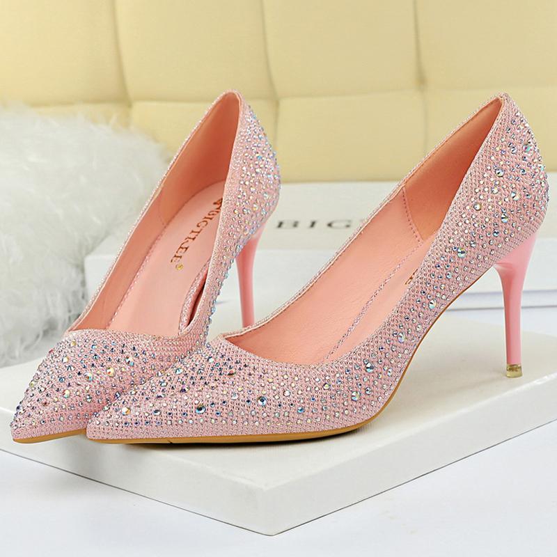 Большой размер 43 Женские туфли-лодочки Свадебная обувь Стразы Блеск Невеста Высокие каблуки Шпилька 7 СМ 10 СМ Роскошные туфли-лодочки Вечерняя обувь