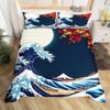 Комплект постельного белья в японском стиле, размер твин, комплект пододеяльника с японской волной, вишневые цветы, океанская волна, закат