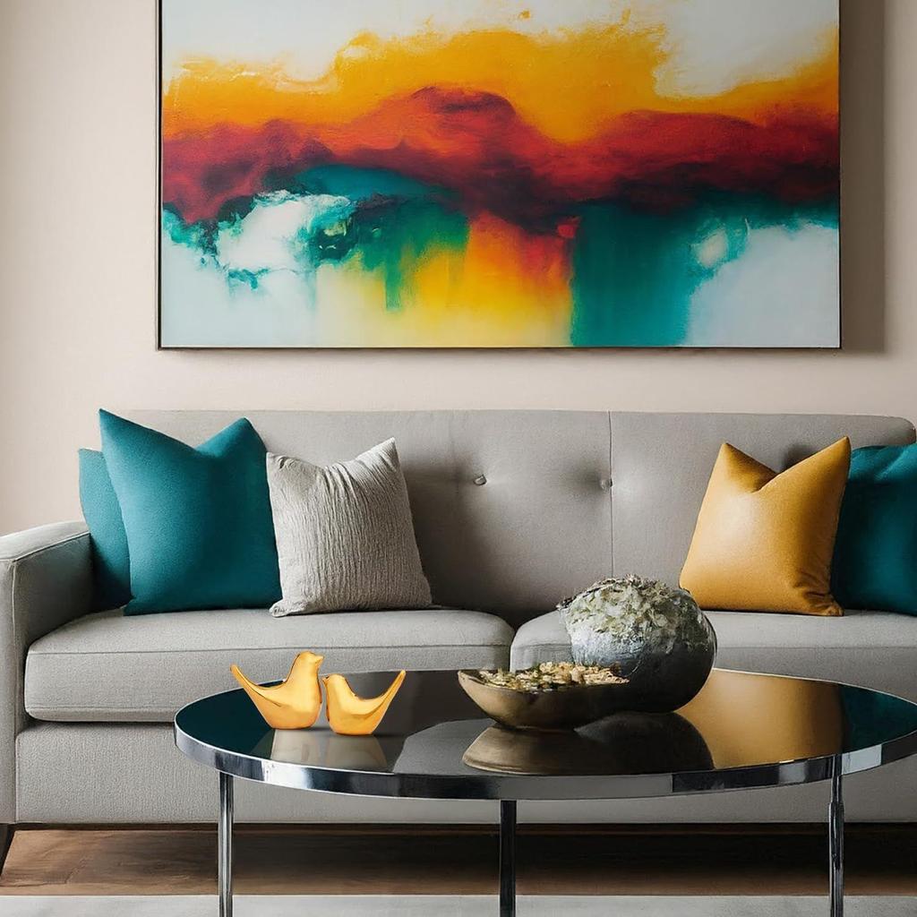 Ceramic Golden Blessing Birds Figurine for Home Decor | Living Room, Bedroom, Office Desk, Cabinets (Pack of 2, Golden)