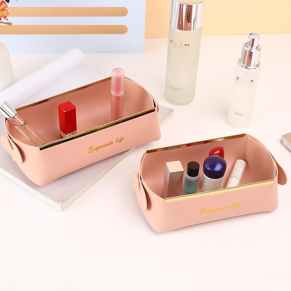 Nordic Leather Desktop Storage Box PU Foldable Grocery Basket Household Dice Tray Cosmetic Coins Organizer Decorative Plate