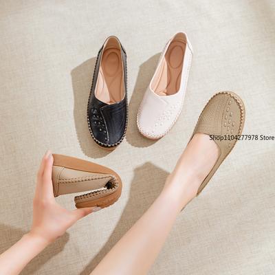 Модные женские балетки-лоферы из кожи, белые туфли для работы медсестры, удобные модные туфли медсестры с круглым носком