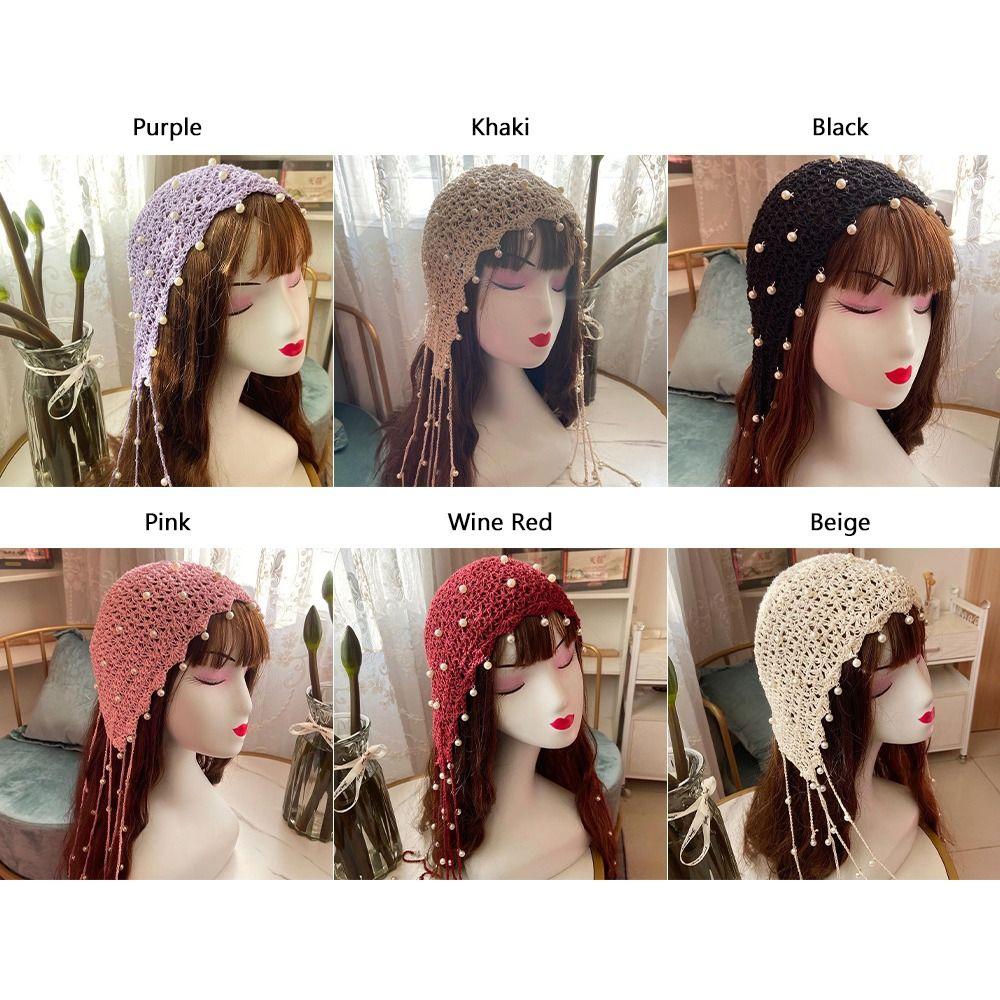 Pearl Bun Hats Ethnic Headscarf Hats Cute Tassels Hats Outdoor
