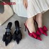 Fashion Big Size 43 Elegant Women Heeled Sandals Shoes Female Pointed Toe Footwear Fashion Butterfly-Knot Ladies Heels Sandals Shoes