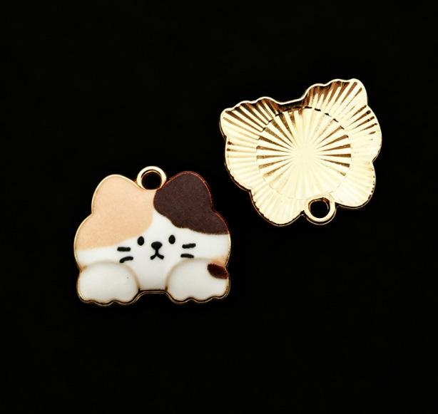 Alloy Drip Oil Cat Pendant, 18x16mm - Cute DIY Korean Style Jewelry Accessory