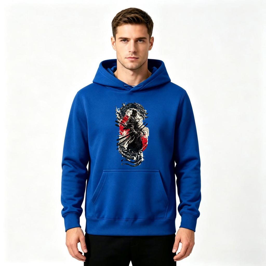 Men's Samurai Dragon Print Pullover Hoodie Casual Long Sleeve Streetwear Sweatshirt