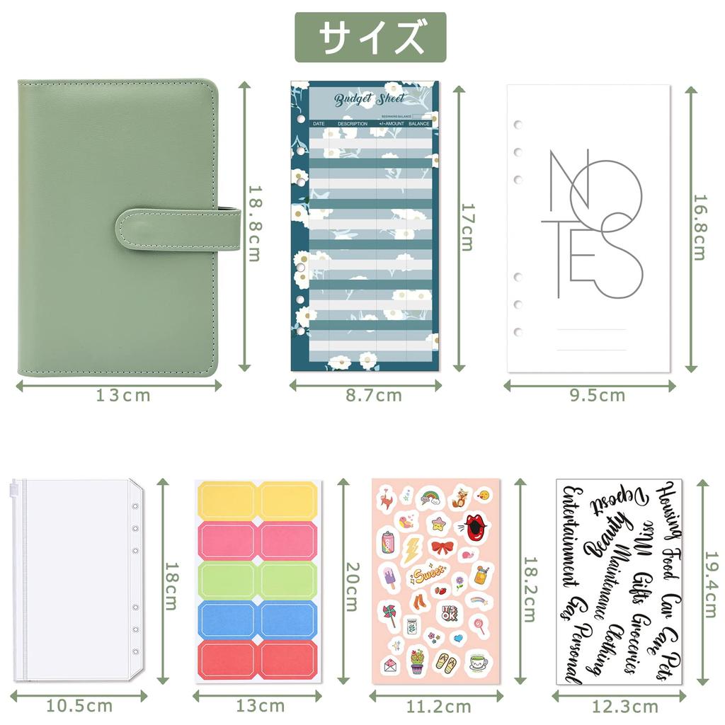 Sitengle A6 6 Бюджет PU 12 Удобный набор с домашними деньгами, домашними счетами, деловыми записками, системой блокнотов с отрывными листами, отверстиями, переплетом,