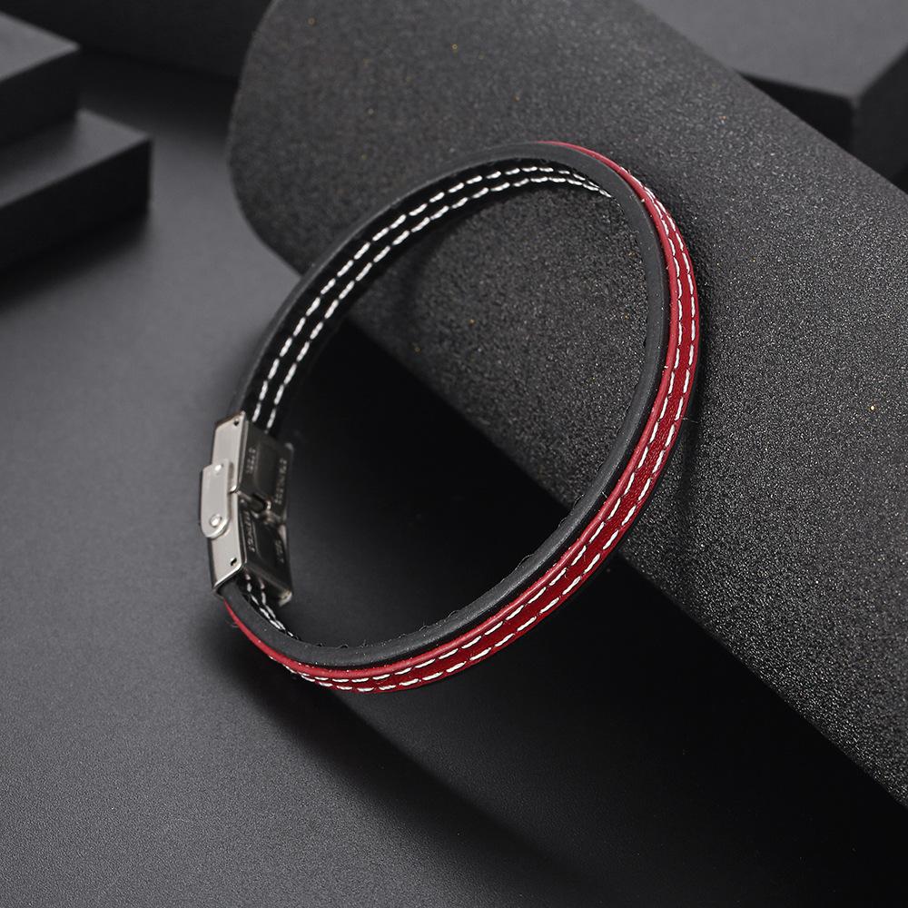 Simple Fashion Leather Bracelet Mens Jewelry Bangle Stainless Steel Clasp Genuine Leather Men's Bracelet Party Gift