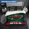 3PCS Minnesota Hockey Team Bedding Set,Including 1pc Duvet Cover And 2pcs Pillowcases Perfect for Bedroom, Dormitory, Fan Christmas gift