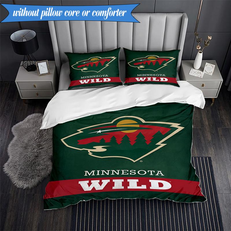 3PCS Minnesota Hockey Team Bedding Set,Including 1pc Duvet Cover And 2pcs Pillowcases Perfect for Bedroom, Dormitory, Fan Christmas gift