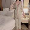 Sweet Girly Pajamas for Women Spring Mesh Lace Casual 3-piece Home Wear Sexy Pajamas for Women