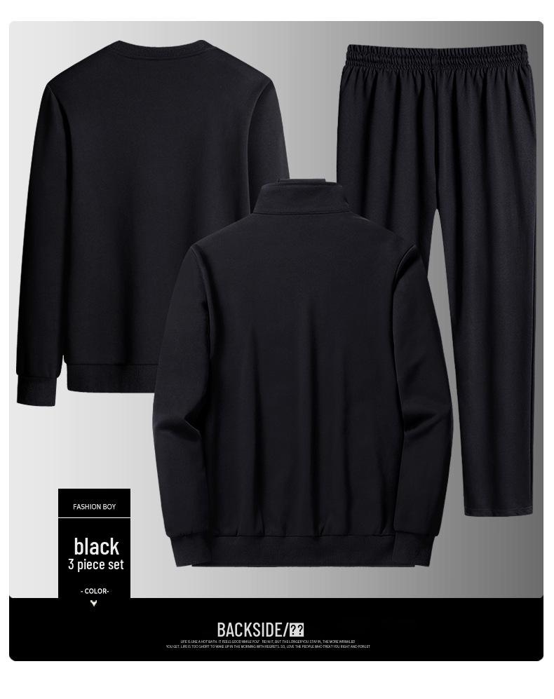 Men's Three-Piece Middle-Aged & Elderly Sportswear Set - Spring/Fall Casual Long-Sleeved Sweatshirt & Pants