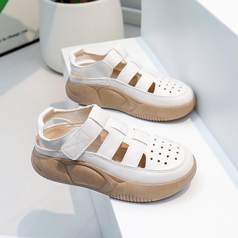 Women's Casual Platform Cutout Sneakers Summer Non Slip Chunky Walking Shoes Comfortable Breathable Running Shoes PU Leather Sports Sandals for Women