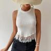 Женский сплошной цвет без рукавов, летний повседневный укороченный жилет с кисточками и голой талией