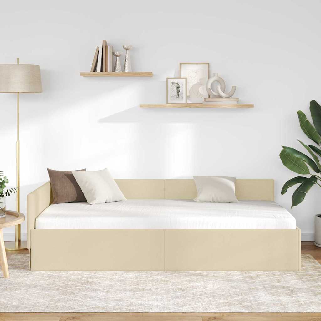 Corner Bed Frame with Headboard Cream 90 cm x 200 cm Fabric