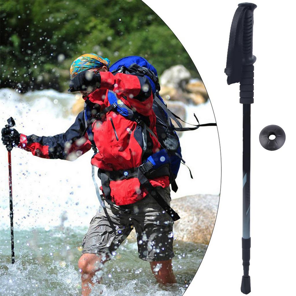 Three Sections Aluminium Alloy Damping Alpenstock Straight Handle Internal Lock Telescopic Trekking