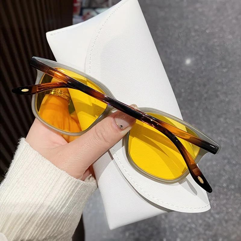 Модные Ретро Простые Квадратные Солнцезащитные Очки Лето UV400 Оттенки Солнцезащитные Очки Женщины Мужчины Желтовато-коричневые Линзы Винтаж Роскошный Дизайн Очки