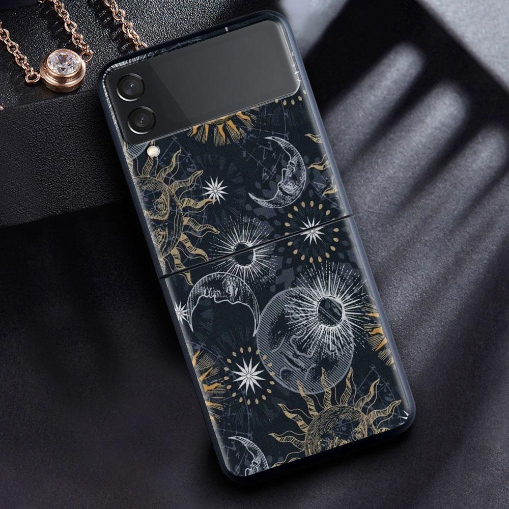 Для Samsung Galaxy Z Flip 3 5G Роскошный матовый черный жесткий чехол для телефона ZFlip 3 противоударный чехол Fundas Shell Moon Tarot Mystery Totem