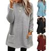 Stylish Women Fleece Shearling Jacket with Pocket Mid-length Thickened Solid Color Warm Winter Outwear Hoodie