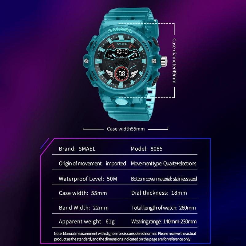 Спортивные часы SMAEL, оригинальные наручные часы, дропшиппинг, водонепроницаемые часы 50 м, 8085, кварцевые часы с будильником
