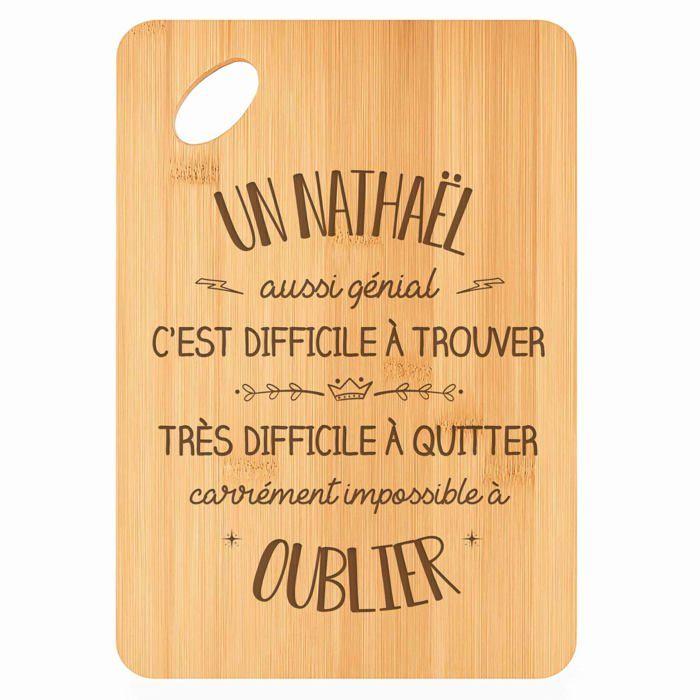 Planche à découper - PLANETEE - Un Nathaël aussi génial - Bambou 30x20x1 cm - Plateau apéro - Trou 24 mm