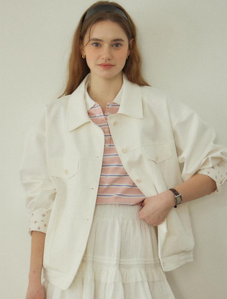 OURHOPE Striped Shirred Pique T-Shirt - Pink
