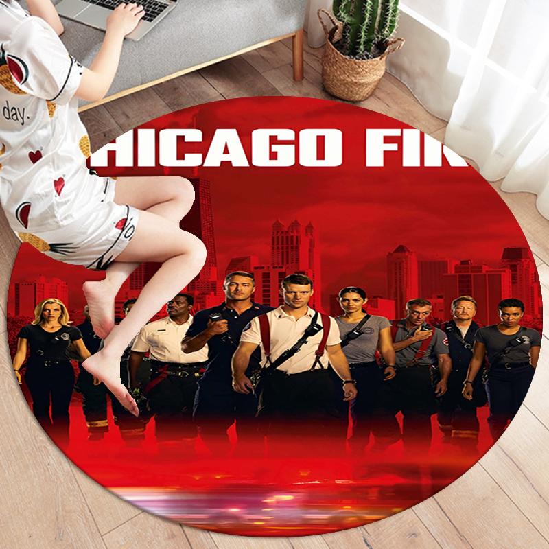 Chicago Fire Round Area Rug,Carpet Rug for Living Room Bedroom Sofa Playroom Decor,Non-slip Floor Mat