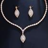 Ювелирные изделия Модный набор циркониевых серег и ожерелья, Аксессуары для свадебного платья