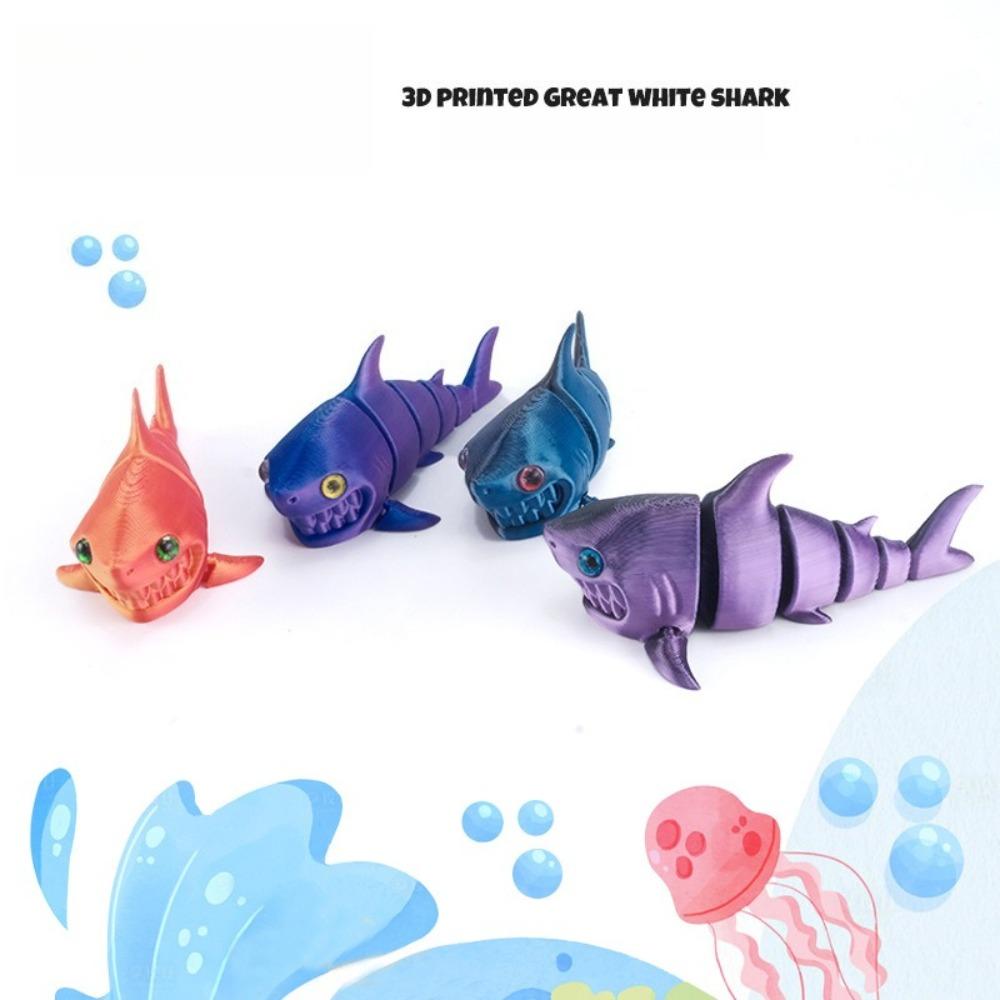 3D Printed Great White Sharks Animal Toys Multi-joint Movable Action Figures Fidget Toys Kids Gifts Living Room Decoration