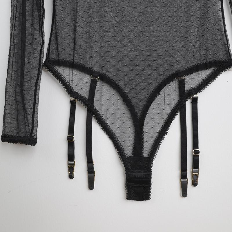 CINOON Боди с длинным рукавом, женский кружевной прозрачный женский пуловер, черные сексуальные боди, женский пуловер, повседневные комбинезоны