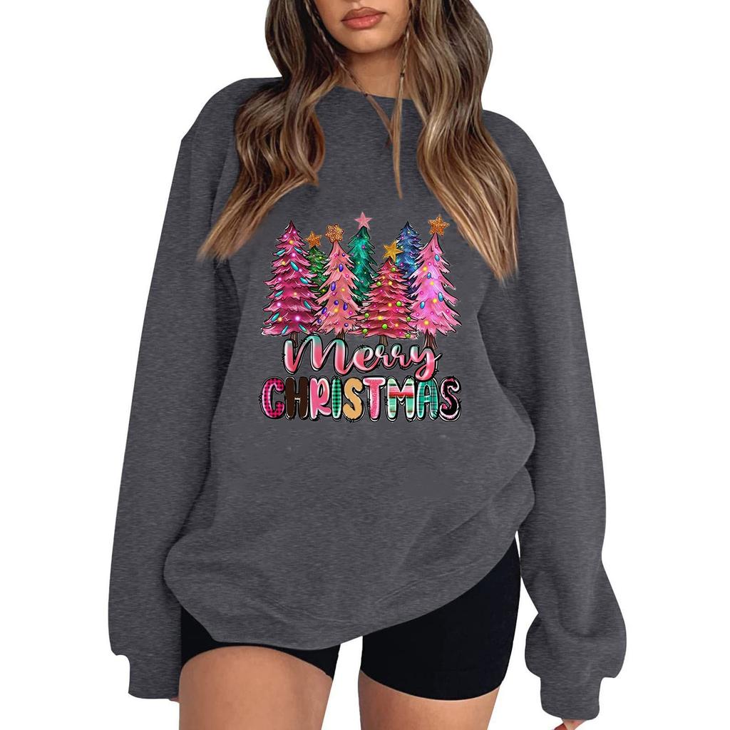 Women's Casual Round Neck Long Sleeved Pullover,Christmas Printed Top, Long Sleeved Hoodie